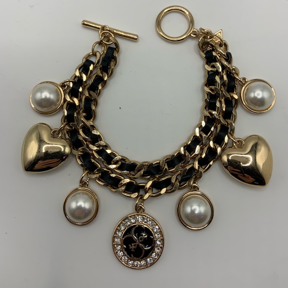 Gold and Black Heart Charm Bracelet